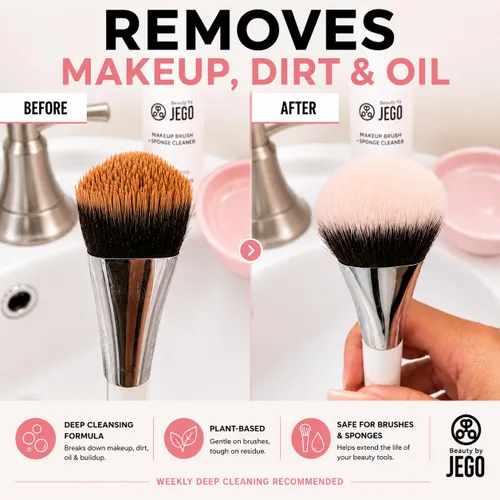 JEGO Solución limpiadora de brochas de maquillaje, limpiador de esponjas, limpiador líquido para brochas de maquillaje, solución hipoalergénica y a