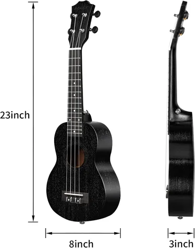 Miniatura 2 de AODSK Ukelele negro de concierto para principiantes de 23 pulgadas con correa para bolsa de concierto, cuerda de nailon, 4 púas, regalo de vacaciones