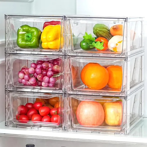 Miniatura 7 de Paquete de 6 organizadores y almacenamiento de despensa, organizador de almacenamiento de cocina apilable transparente, contenedores organizadores