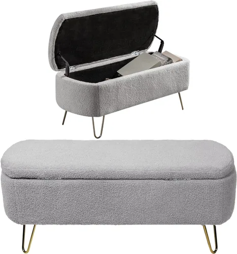Miniatura 8 de mikibama Banco otomano de piel sintética de 38.9 pulgadas con diseño de sherpa, para ventana, banco de entrada, otomanos con patas de metal dorado