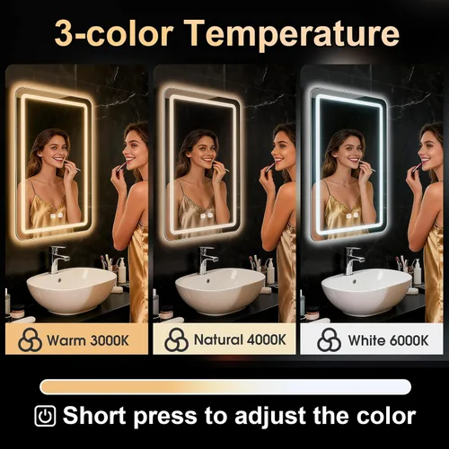 Miniatura 3 de WARM&LOVE Espejo de baño LED de 16 x 24 pulgadas, sensor de escaneo manual, espejo de baño antivaho con luces, atenuación continua, iluminación de 3
