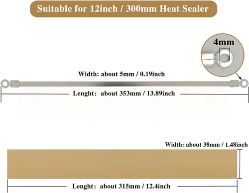 Miniatura 2 de 10 piezas de repuesto para selladora de impulso para selladora de calor de carcasa de hierro de 12 pulgadas (5 mm de ancho), con tira de tela