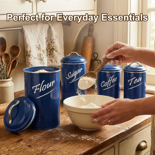 Miniatura 6 de Hillbond Juego de recipientes de cocina para encimera, recipientes de almacenamiento de alimentos de acero inoxidable con recubrimiento en polvo