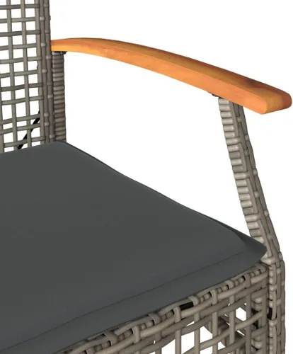 Miniatura 9 de Conjunto Bistro 3 Pièces Gris et Brun pour Balcon Petit Jardin, Table y Bois d'Acacia Chaises y Rotin Synthétique PE, Compact et Confortable