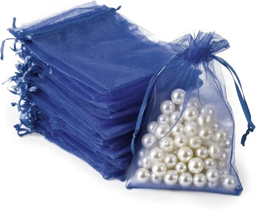 Miniatura 18 de 50 bolsas de organza de Navidad, 4 x 6 pulgadas, pequeñas bolsas de regalo de Navidad con cordón, bolsas de malla para regalo rojo (Red-christmas)