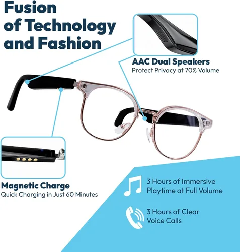 Miniatura 7 de Lentes inteligentes Bluetooth de audio, auriculares inalámbricos con lente de bloqueo de luz azul, micrófono, altavoz, música de oído abierto