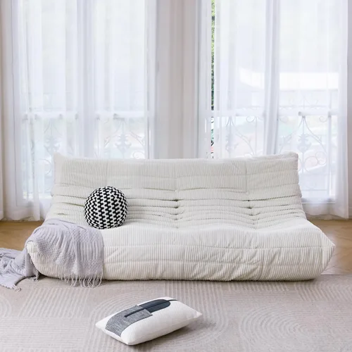 Miniatura 3 de N&V Fireside Sofá de Tres Plazas, Piso de Tamaño Individual Sin Brazos de Mediados de Siglo, Silla de Salón de Piso de Pana Premium Suave, Silla
