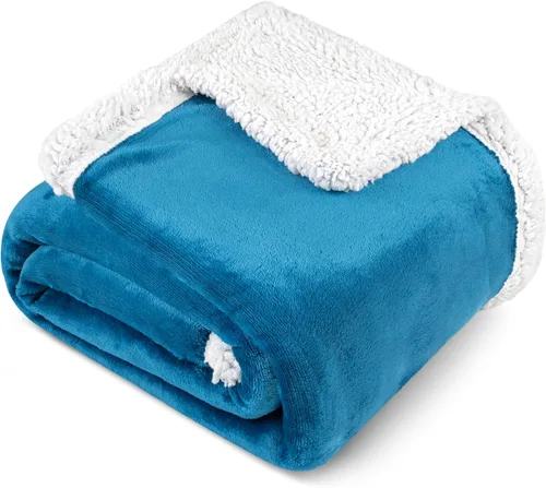 Miniatura 3 de PAVILIA Manta de Vellón Sherpa para Sofá, Tamaño Twin, Azul Verdoso, Manta de Sofá Suave, Mullida y Afelpada, Manta de Invierno Reversible