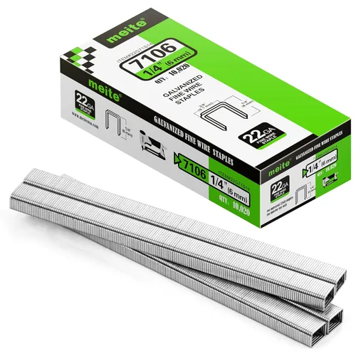 Miniatura 11 de Meite Calibre 22 Serie 71 Grapas galvanizadas de corona ancha de 3/8" y pata de 3/8" de longitud para grapadora de tapicería, 10,020 PIEZAS/CAJA