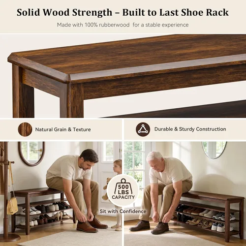 Miniatura 6 de Taitiy Zapatero con parte superior plana de madera de caucho y 3 estantes ajustables, zapatero de madera para entrada, pasillo, vestíbulo, puerta