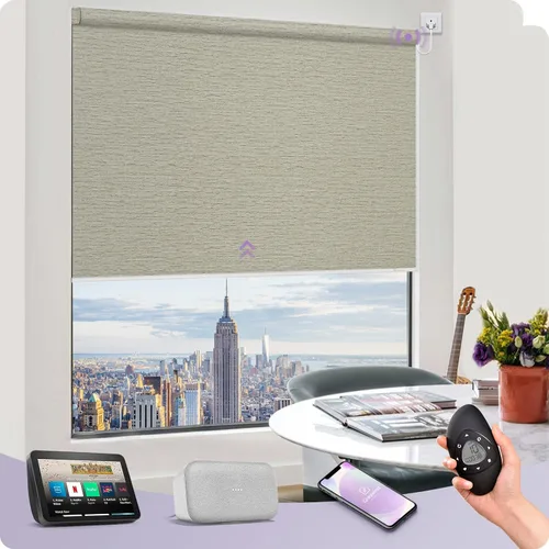 Miniatura 16 de Graywind Persiana enrollable motorizada funciona con Alexa Google, persianas inteligentes 100% opacas recargables con control remoto de motor