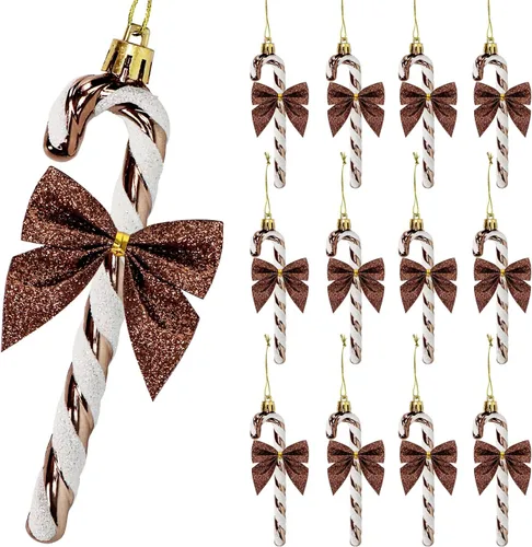 Miniatura 12 de 24 piezas de decoraciones navideñas de bastón de caramelo, lazos de bastón de caramelo con purpurina de 5.5 pulgadas para árbol de Navidad, adorno