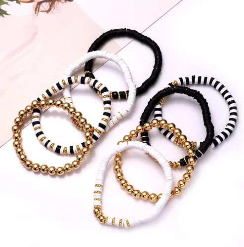 Miniatura 54 de Surfer Heishi - Pulseras apilables para mujer, apilables, de vinilo arcoíris, disco de arcilla, pulseras elásticas para la amistad, joyería bohemia