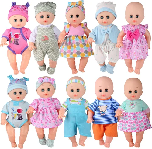 Miniatura 8 de 10 juegos para muñeca de bebé de 10-11-12 pulgadas, accesorios de muñeca recién nacida, trajes de disfraces con mochila escolar, juguete de cocina