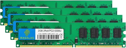 Miniatura 11 de Rasalas DDR2 4 GB Kit (2 x 2 GB) PC2-5300 667MHz RAM - PC2-5300U Udimm 2RX8 1.8V CL5 240 pines no ECC memoria de computadora de escritorio sin búfer