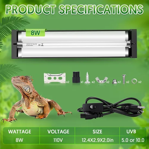 Miniatura 4 de QZQ T5 UVB - Kit combinado de luces para reptiles de 8 W, luz UVB para reptiles con salida UVB conmutable 5.0 y 10.0, lámpara de campana de terrario
