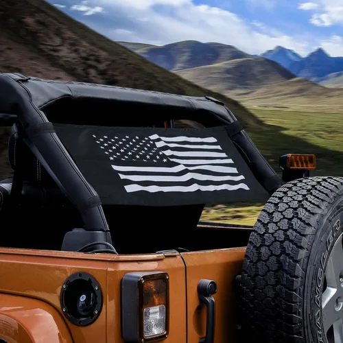Miniatura 2 de Hamaca con bandera de EE. UU., red de techo para carga para Jeep Wrangler YJ TJ JK JKU JL JLU JT 1987-2021 Tejido impermeable y cómodo en color negro