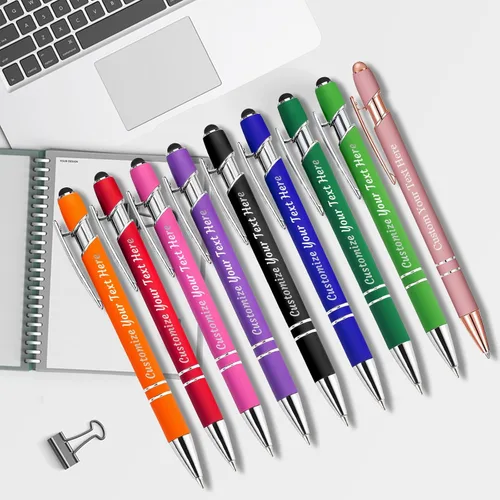 Miniatura 5 de Bolígrafos personalizados con nombre, paquete de 10 bolígrafos personalizados a granel, bolígrafo de tinta negra grabada con punta de lápiz óptico