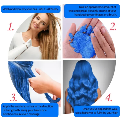 Miniatura 5 de Cera temporal azul para el cabello, tinte en crema para peinado natural instantáneo, pomadas lavables para hombres, niñas, mujeres, jóvenes, barro