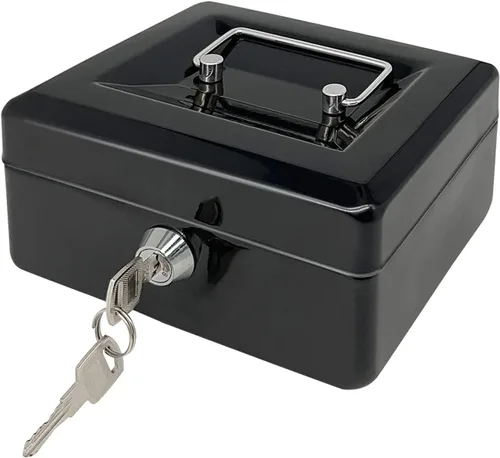Miniatura 10 de Caja de efectivo de acero con cerradura de llave, organizador de dinero pequeño de metal con bandeja para dinero, caja de almacenamiento de efectivo