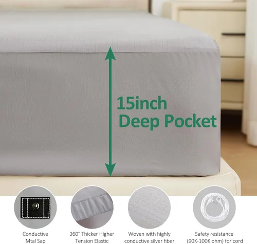 Miniatura 4 de Grounding Sheets Sábanas 10% fibra de plata pura y 90% algodón orgánico Earthing Ground Well Sábanas para mejorar el sueño, reducir la ansiedad por