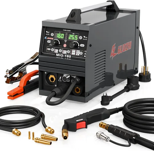 GZ GUOZHI Soldador Mig de 160 A, 110 V/220 V de doble voltaje 6 en 1 soldador de palo/gas Mig/núcleo de flujo sin gas Mig/Lift TIG/soldadura por
