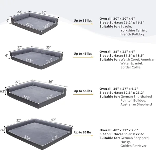 Miniatura 6 de KSIIA Cama ortopédica para perros, cama impermeable para perros con espuma para huevos y parte inferior antideslizante, 30 x 20 pulgadas, gris