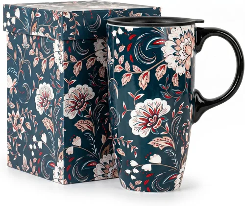 Miniatura 12 de Topadorn Taza de Café de Cerámica Taza de Viaje Regalo con Tapa 17oz, Taza de Té Alta de Porcelana con Asa para el Hogar y la Oficina, Taza