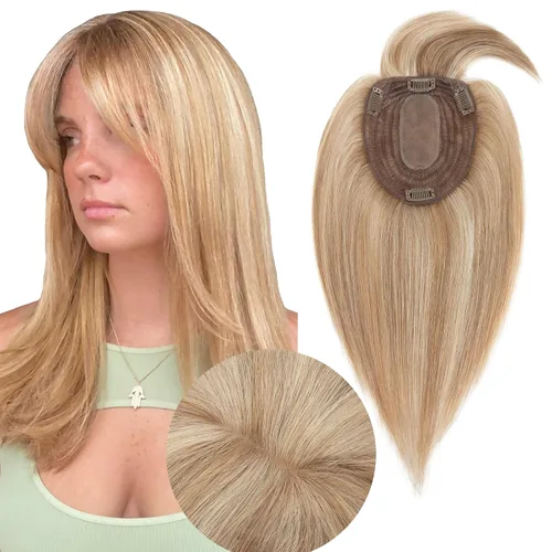 Miniatura 12 de SEGO SEGOHAIR - Toppers de cabello humano real para mujer, sin flequillo, más grande de 5.1 x 5.9 in, base de seda, densidad del 150 %, extensiones