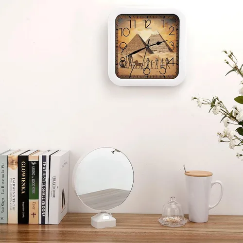 Miniatura 4 de 10" Square Modern Wall Clock,Ancient Egypt Print Kitchen Clocks Wall Battery Operated,Silent Non Ticking Unique Funny Cute Wall Clock for Living