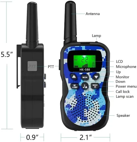 Miniatura 7 de Walkie Talkie para niños, juguetes para niños y niñas de 3 a 12 años con pantalla LCD retroiluminada y rango de linterna de hasta 1.9 mi, regalos