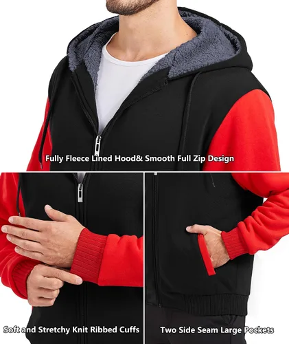 Miniatura 90 de GEEK LIGHTING Sudadera con capucha y cremallera para hombre, forro polar, chaqueta gruesa con capucha para invierno, cálida sudadera atlética