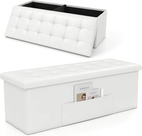 Miniatura 12 de Banco otomano plegable de almacenamiento de 43 pulgadas, taburete plegable para pie de cama con bolsillo lateral, baúl de almacenamiento para sala