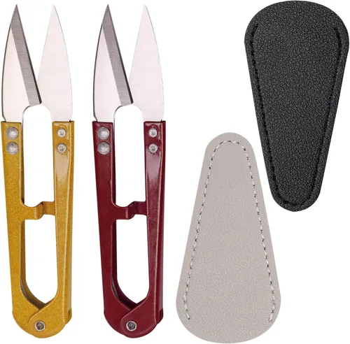 Miniatura 5 de 2 piezas de tijeras de costura mini multicolor 2 piezas de funda protectora de cuero para tijeras pequeña tijera para bordado hilo de bordar hilo