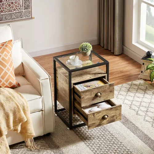 Miniatura 4 de VECELO Mesita de noche moderna con cajón, mesita de noche para sala de estar, dormitorio, vidrio templado, gris