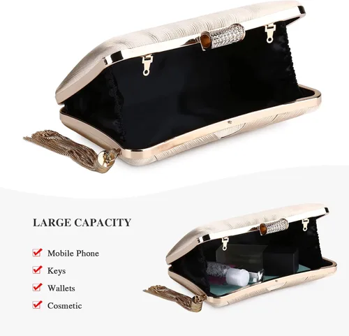 Miniatura 4 de Pinprin Women's Evening Clutch Bags Silk Satin Party Handbags Bridal Wedding Purses with Detachable Metal Chain