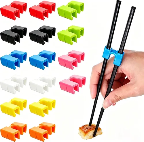 Miniatura 8 de AccEncyc Ayudantes de palillos reutilizables, 8 pares, bisagras de entrenamiento, conector multicolor para adultos, principiantes, entrenadores