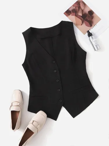 Miniatura 2 de Milumia Chaleco casual con botones y cuello en V para mujer, sin mangas