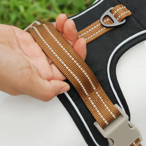 Miniatura 9 de Arnés negro para perro sin tirones con 2 clips para correa, acolchado suave ajustable, chaleco reflectante Oxford sin estrangulamiento para mascotas