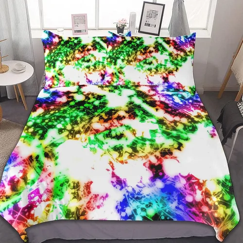 Miniatura 13 de Juego de 3 piezas de edredón neón que brilla en la oscuridad, funda de almohada de microfibra con cremallera para cama matrimonial, Queen