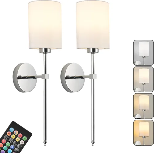 Miniatura 20 de Juego de Dos Apliques de Pared a Batería, Luz de Pared Inalámbrica Recargable con Control Remoto, Regulable, Luz Ámbar/Blanco Cálido/Blanco Negro