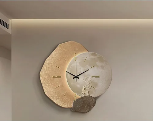 Miniatura 6 de Reloj de pared silencioso creativo, estilo nórdico, de porcelana cristalina, reloj de pared para sala de estar, cocina (marrón, mediano)
