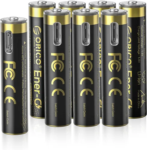 Miniatura 12 de ORICO Ener-G Batería de iones de litio recargable AA de 1.5 V 2100 mWh, carga USB-C de 2 horas, carga rápida de más de 1500 ciclos para controlador