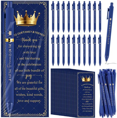 Miniatura 9 de Engrowtic Juego de 25 bolígrafos de regalo para baby shower para invitados con temática oceánica para baby shower, bolígrafos retráctiles