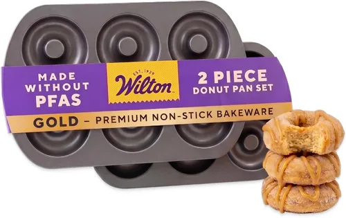 Wilton Gold - Juego de 2 piezas de moldes para donas antiadherentes, Juego de utencilios de repostería de acero inoxidable, Fabricado sin PFAS, El