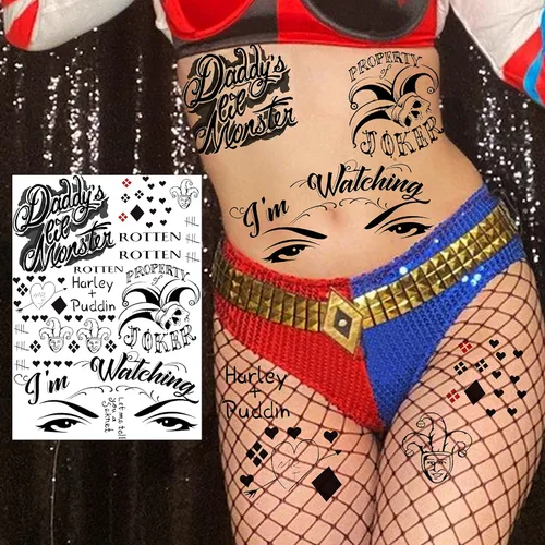 Miniatura 6 de COKTAK Juego de 6 hojas de tatuajes de bromista para Halloween, disfraz de cosplay, HQ payaso Joker tatuajes faciales, tatuajes temporales falsos