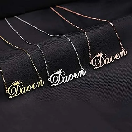 Miniatura 7 de Collar personalizado con nombre chapado en oro de 18 quilates, collares personalizados con nombre personalizado con placa de nombre, joyería