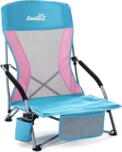 Miniatura 11 de Lamberia Silla de playa plegable para adultos, paquete de 2, sillas de playa bajas portátiles con capacidad de 300 libras, silla de camping ligera