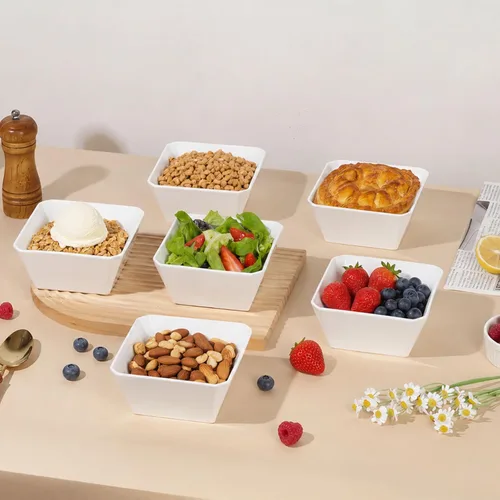 Miniatura 4 de Samsle Juego de 6 cuencos de porcelana para cereales, cuadrados de 16 onzas, cuencos de cerámica blanca de 5 pulgadas para ensalada, sopa
