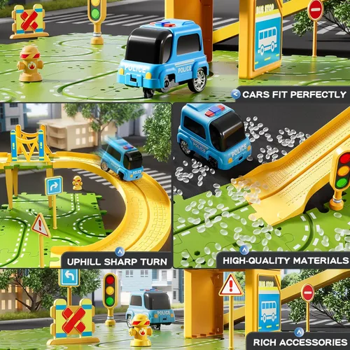 Miniatura 2 de Juego de pista de carreras de rompecabezas grande de 2 niveles para niños de 3 a 5 años, juego de pistas de rompecabezas, juguetes de pistas